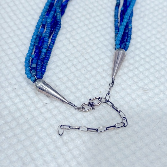 Vintage Sterling Silver Multi Strand Agate Bead Necklace. - Picture 5 of 6